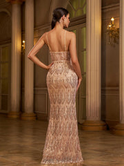V-neck Sleeveless Sequin Maxi Dress
