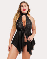 Plus Size FLace High Waist Teddy Babydoll