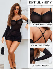 Sheer Mesh Lingerie Dress With Gloves Outfits