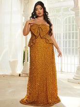 Plus Size Ruffle Bow Sequin Ginger Evening Dress