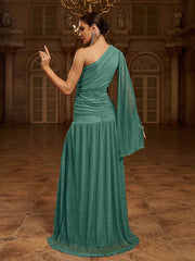 Green One Shoulder Split Prom Dress MCB0931