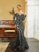 Off Shoulder Long Sleeve Mermaid Hem Sequin Wedding Dress