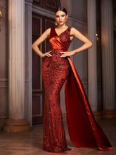 Elegant Drape Satin and Sequin Embellished Mermaid Evening Gown