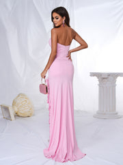 Tube Top Lace Side Hem Split Dress