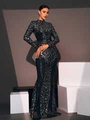 Mermaid Cutout Black Sequin Dress