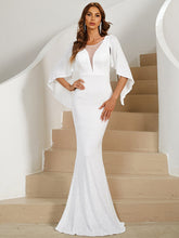 V-Neck Ruffled Sequin Mermaid Wedding Dress