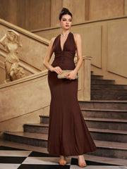 Brown Halter Sexy Mermaid Prom Dress ST59027
