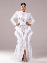 Plus Stand Collar Ruffled Irregular Hem Dress