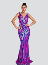 V Neck Sleeveless Tribal Sequin Black Dress