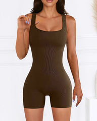 Square Neck Sleeveless Shorts Jumpsuit