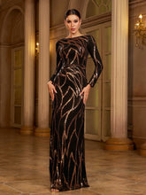 A-Line Long Sleeve Sequin Black Dress