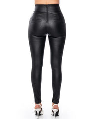 Back-Zip Leather Hip-Lift Leggings