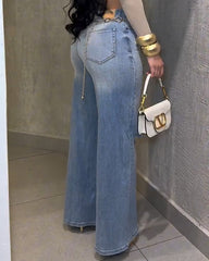 High-Stretch Ripped Wide-Leg Jeans