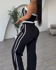 Stitching Style Tube Top Wide Leg 2 Piece Set