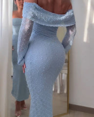 Knitted Long Sleeve Off-Shoulder Bodycon Dress