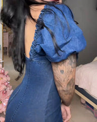 Puff Sleeve Denim Bodycon Dress