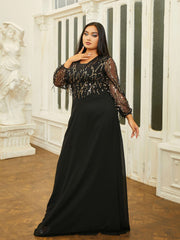 Plus Size Panel V-neck A-line Prom Dress