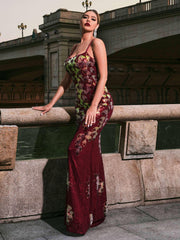 Spaghetti Leaf Sequin Mermaid Prom Dress