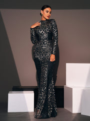 Mermaid Cutout Black Sequin Dress