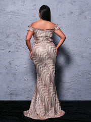 Plus Off Shoulder Mermaid Sequin Dress