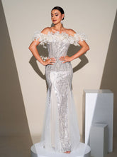 Off Shoulder Appliqued Sequin Mermaid Dress