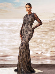 Romantic Floral Lace Long Sleeve Formal Dress