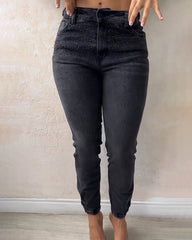 High-Rise Sparkling Rhinestones Skinny Jeans