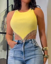Metal Tassel Round Neck Vest