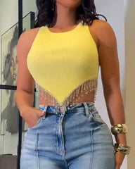 Metal Tassel Round Neck Vest