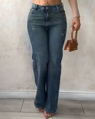 Double-Breasted Sparkling Rhinestones Jeans