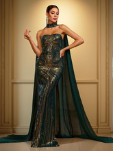 Cape Tube Top Sequin Dress Two Piece Set