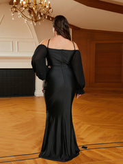 Plus Size Halter Appliqued Panel Black Prom Dress