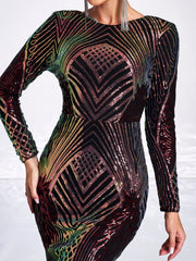 Graphic Sequin Mermaid Fromal Dress