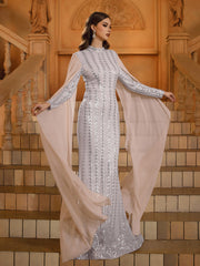 Stand Collar Leaf Sequin Arabian Dress