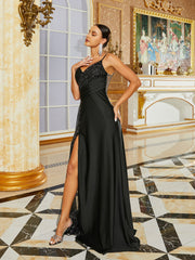 Open Back Wrap Maxi Black Prom Dress