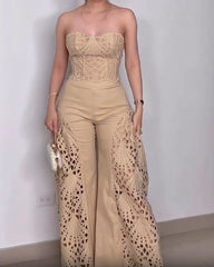 Lace Tube Top Trousers Suit