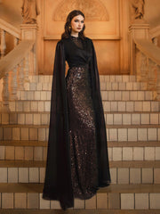 Black Sequin Panel Elegant Prom Dress