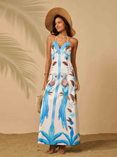 Blue Parrot Halter Backless Vacation Dress