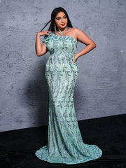 Plus One Shoulder Ruffled Mermaid Dress