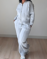 Zipper Cardigan Sweatshirt Straight Pants Set