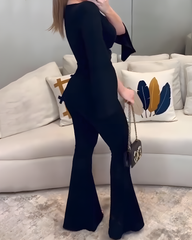 Long-Sleeved Cutout Flared Jumpsuit