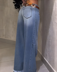 Frayed Tassel Wide-leg Jeans