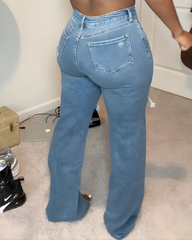Ripped High-Waist Wide-Leg Jeans