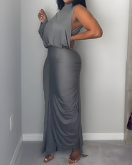 One-Shoulder Sleeve Ruched Slim Skirt 2-Piece Set