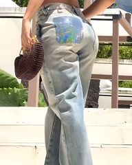 High-Rise Ripped Wide-Leg Jeans