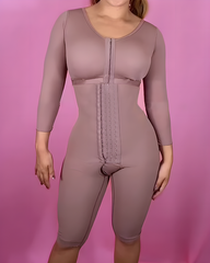 Long-Sleeved 4-Row Hook-and-Eye Tummy Control Shapewear