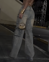 Cargo Style Rhinestone Jeans