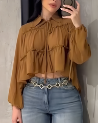 Chiffon Ruffle Long Sleeve Shirt