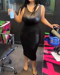 Backless Sleeveless Leather Bodycon Midi Dress