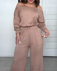 Casual Off-the-Shoulder Wide-Leg Jumpsuit